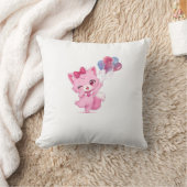 Coussin Chaton Rose Kawaii avec Ballons Colorés – (Couverture)