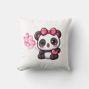 Coussin Chaton Rose Kawaii avec Nœuds et Ballons –