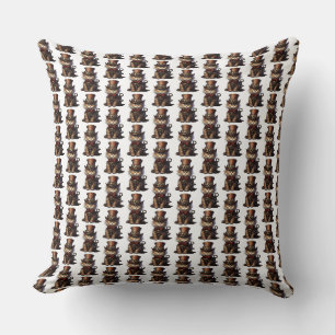 Coussin Chaton Steampunk chapeau haut-de-forme rouge