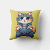 Coussin Chaton tenant une manette de jeu et souriant - Cha (Verso)