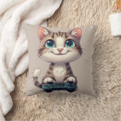 Coussin Chaton tenant une manette de jeu souriant Cat game (Couverture)