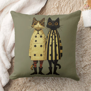 Coussin Chatons à la Mode – Chat Original en Manteaux et B