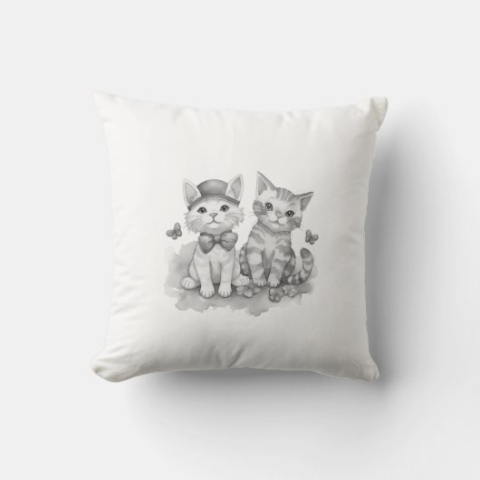 Coussin Chatons amis noir et blanc (Recto)