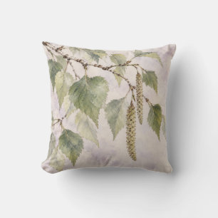 Coussin Chatons de Bouleau Argenté Lavande Aquarelle Botan