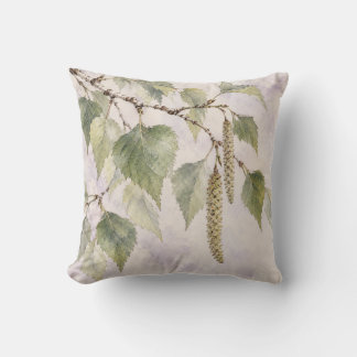 Coussin Chatons de Bouleau Argenté Lavande Aquarelle Botan