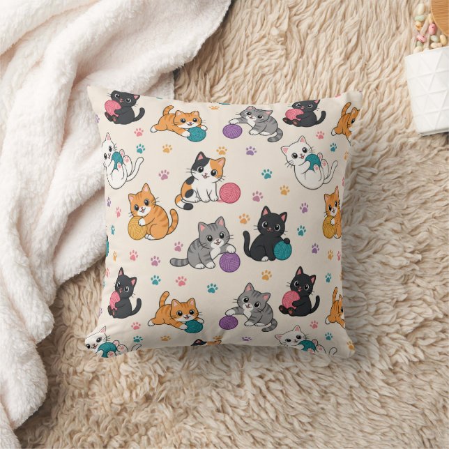 Coussin Chatons de dessin animé avec du fil (Couverture)