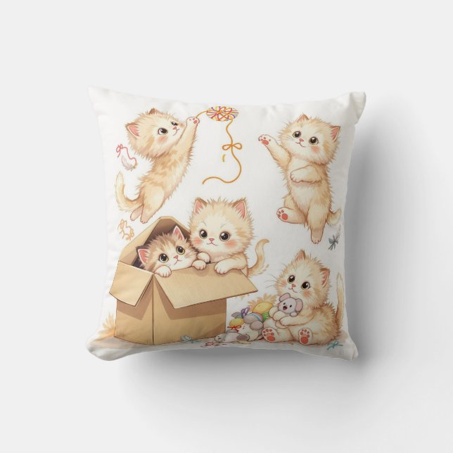 Coussin Chatons Jouer dans une boîte Jeu d'oreiller (Recto)
