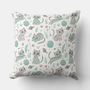 Coussin Chatons joueurs, fil et poissons - Motif de chat m