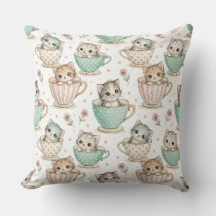 Coussin Chatons Mignons dans des Tasses à Thé - Motif de D