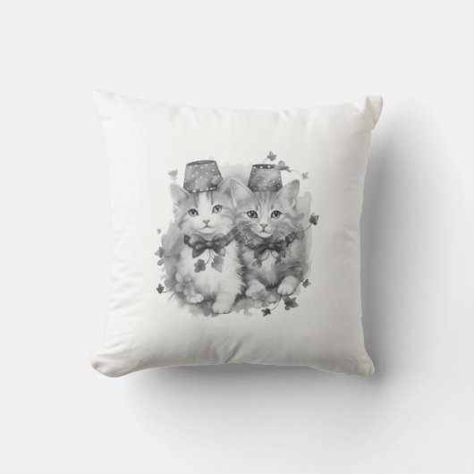 Coussin Chatons noirs et blancs avec casquettes (Recto)