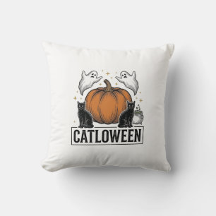 Coussin Chatoween Chat Noir Fantôme Halloween Conception V