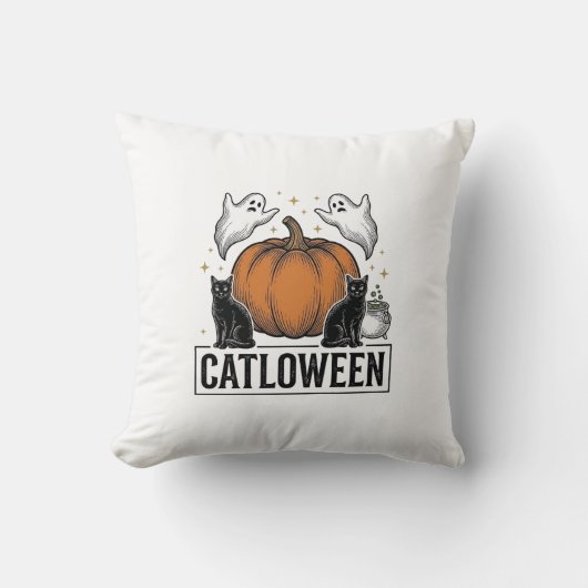 Coussin Chatoween Chat Noir Fantôme Halloween Conception V (Recto)