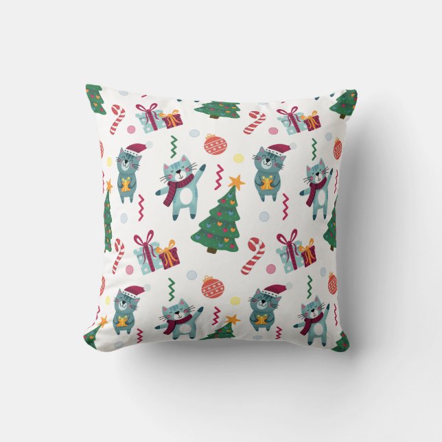 Coussin Chats à Noël Motif Fantaisiste (Recto)
