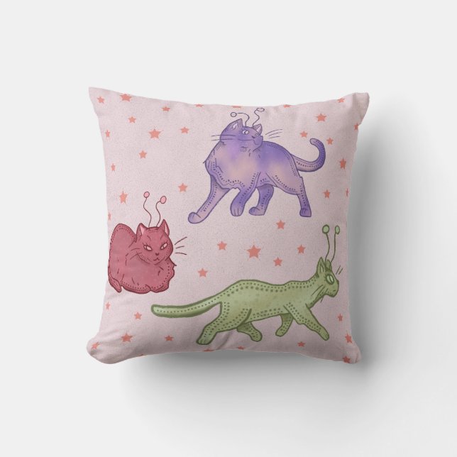 Coussin Chats Aliens Espace Fantaisiste Chat Drôle Sci-Fi (Recto)