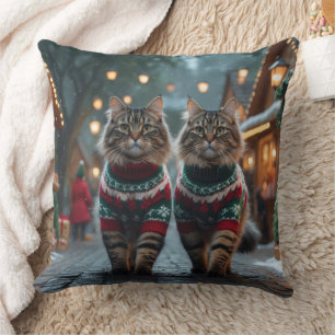 Coussin Chats Angora Turcs Noël Neige Vacances