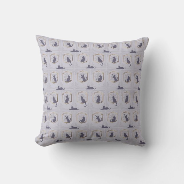 Coussin Chats Art Déco Élégants - Lavande (Recto)