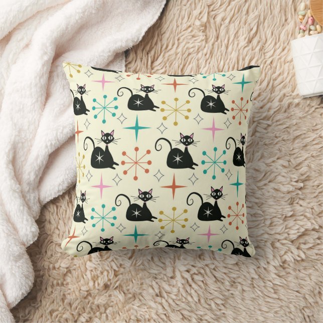 Coussin Chats atomiques de style mi-siècle avec des explos (Couverture)