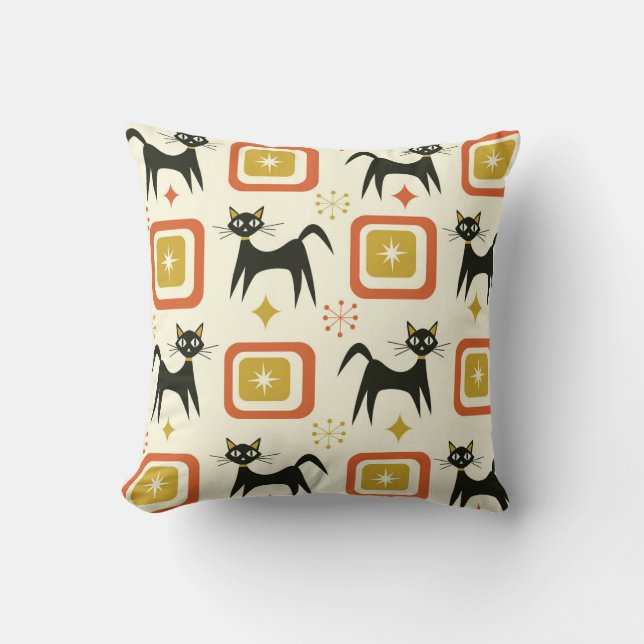 Coussin Chats atomiques noirs du milieu du siècle avec des (Recto)