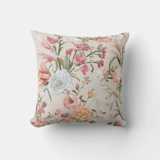 Coussin Chats Blancs Roses Roses Florales