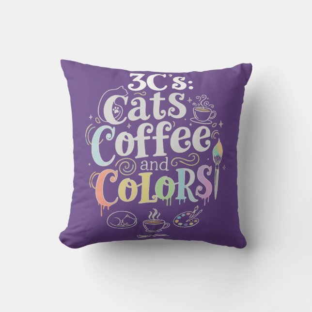 Coussin Chats Café et Couleurs (Recto)