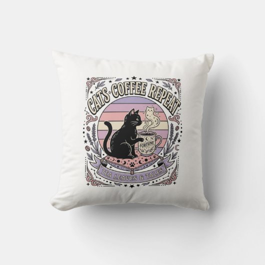 Coussin Chats Café Répéter Chat Feuilles de Thé Café Fortu (Recto)