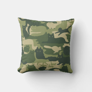 Coussin Chats Camouflage Vert Motif Cool Kitty Chats Camo