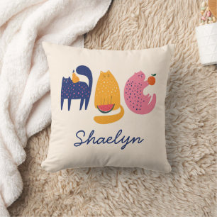 Coussin Chats colorés amusants et nom du fruit
