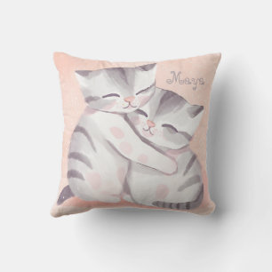 Coussin Chats Cuddin Aquarelle Pastel Rose Et Gris