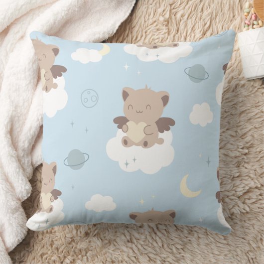Coussin Chats d'ange Kawaii sur motif nuages (Couverture)
