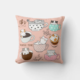 Coussin Chats dans des tasses à café