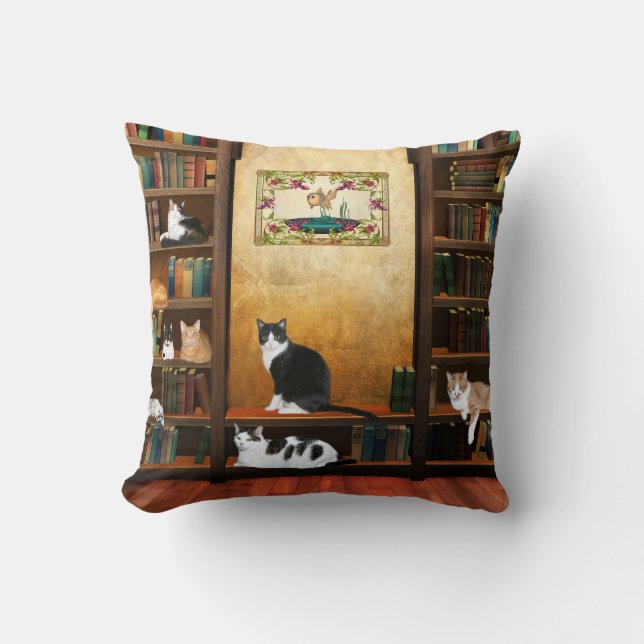Coussin Chats de bibliothèque (Recto)