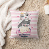 Coussin Chats de dessin animé mignons empilés rayures rose (Couverture)
