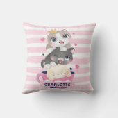 Coussin Chats de dessin animé mignons empilés rayures rose (Verso)