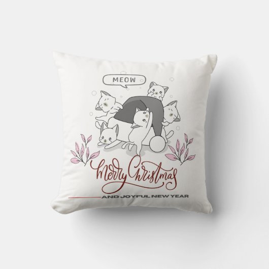 Coussin Chats de Noël mignons « Miaou » Design de vacances (Recto)