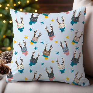 Coussin Chats de Noël Renne Antennes Écharpes Colorées