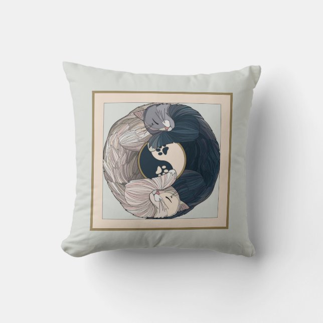 Coussin Chats de repos, Yin et Yang (Recto)