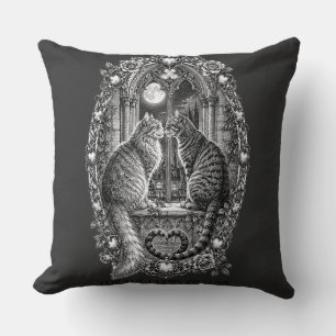 Coussin Chats de romance de minuit Art gothique de fenêtre