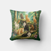 Coussin Chats Fantaisistes dans une Forêt Enchantée (Recto)