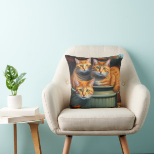 Coussin Chats Gingembre Plantes Pot, Poussin