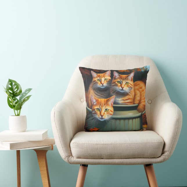 Coussin Chats Gingembre Plantes Pot, Poussin (Chaise)