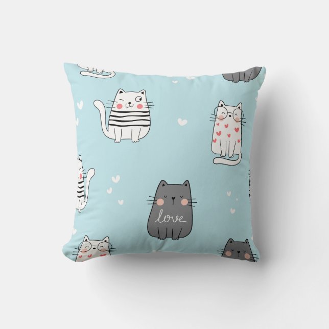 Coussin Chats joueurs sur Motif bleu (Recto)