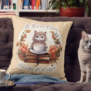 Coussin Chats, livres et café Cute Kitten
