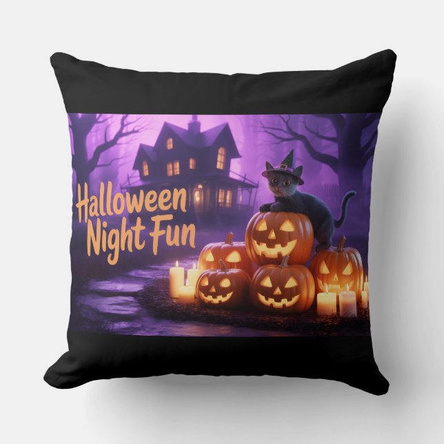 Coussin Chats magiques et Citrouille Flickering d'Hallowee (Recto)