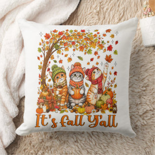 Coussin Chats mignons d'automne Feuilles Citrouille "C'est