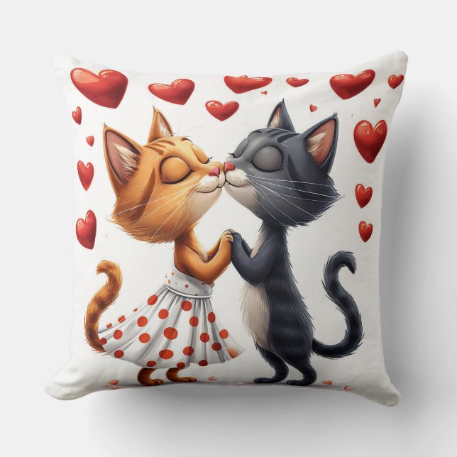 Coussin Chats mignons qui s'embrassent Amour romantique Co (Recto)