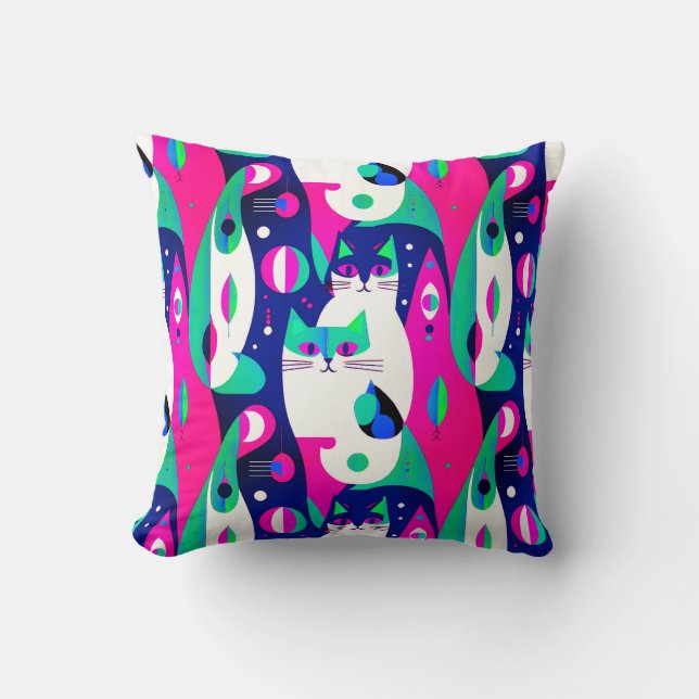 Coussin Chats modernes du milieu du siècle sur un Arrière  (Recto)