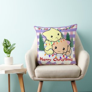 Coussin Chats noël sur la neige, nom personnalisé jeter p