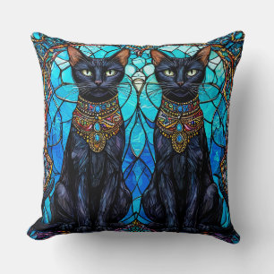 Coussin Chats noirs dans un design de vitrail artistique