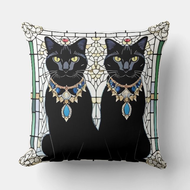 Coussin Chats noirs élégants avec bijoux (Recto)