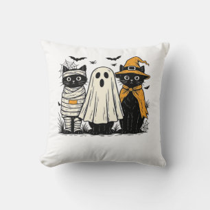 Coussin Chats noirs en costumes d'Halloween � Fantôme, Sor